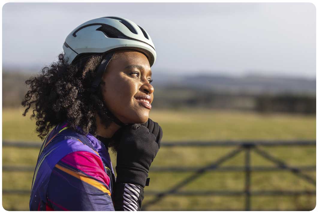 Woman in cycle gear