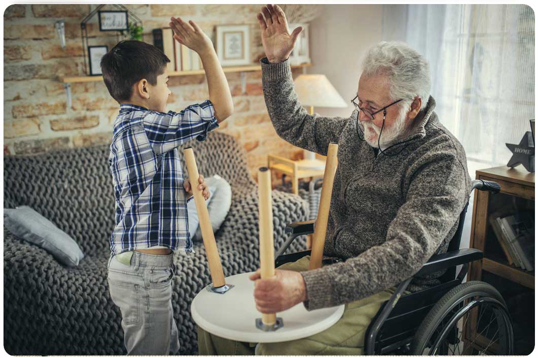 Grandfather and grandson building table